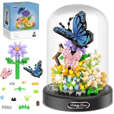 Imagem de Bloco De Montar De Flores Jardim Na Cúpula | Bloco de Construção Jardim de Flores com Borboleta Abelha | Blocos de Construção Jardim Mini Peças (Borboletas - 530 peças)