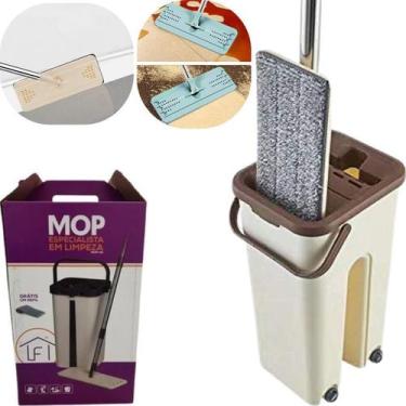 Imagem de Mop Flat Esfregão Giratório Inox Balde 11L Refil de Microfibra Mais Re