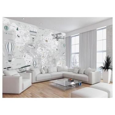 Imagem de Papel De Parede 3D Mapa Mundi Kids Avião Balão 3,5M Nmu90 - Você Decor