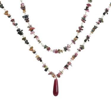 Imagem de Xalroco Gargantilha de pedra preciosa e pingente boho hippie para mulheres, colares de surfista com contas de pedra natural, banhado a ouro 14K, joia artesanal de verão e praia, Medium, Pedra natural