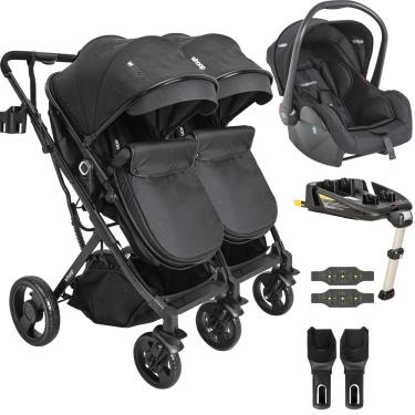 Imagem de Carrinho Kiddo de Gemeos Bebe Conforto Base ISOFIX Vox Preto
