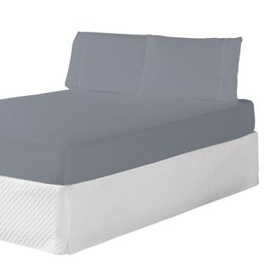 Imagem de Jogo de Lençol com Elástico para Cama de Solteiro, 2 Peças, Fronha Bordada, Cinza