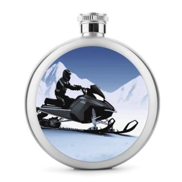 Imagem de Cantil de aço inoxidável, frasco de metal com estampa de moto de neve, clássico, cantil, garrafa de viagem, garrafa de licor portátil
