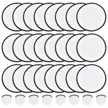 Imagem de BENECREAT 50 peças de leques de disco voador dobráveis brancos, ventiladores de sublimação de 25 cm, conjunto de leques dobráveis de borda preta de nylon com bolsa para lembrancinhas de festa de