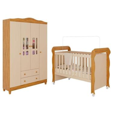 Imagem de Berço Americano Mirelle E Guarda Roupa Infantil Ariel 4 Portas Off White Bétula– Carolina Baby