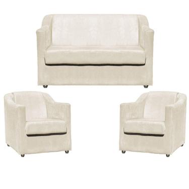 Imagem de Kit Namoradeira Decorativa + 2 Poltronas Para Sala Manicure Recepção Consultório Mila Suede