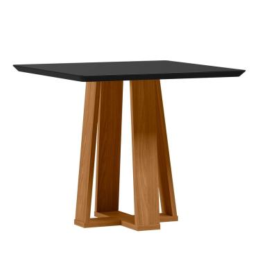 Imagem de Mesa de Jantar para 4 Lugares 90cm Tampo Quadrado com Vidro Rubi Ypê/Preto - New Ceval