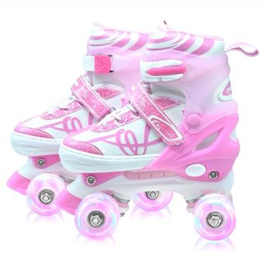 Imagem de Patins para crianças, quadriciclos ajustáveis para adolescentes de 5 a 8 anos com rodas iluminadas, patins infantis para iniciantes para locais internos e externos
