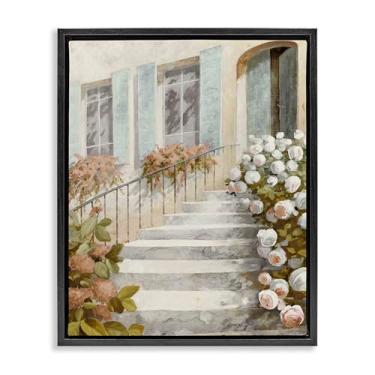 Imagem de Stupell Industries Design de arte de parede em tela flutuante com moldura floral escadas de entrada preta por LORENZO COLLECTIVE, 78 x 64 cm
