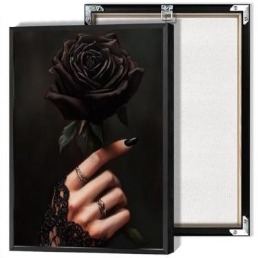 Imagem de Pôster rosa retrô de mão cinza gótico Halloween melancolia escuro horror universitário crânio ampulheta adequado para quarto de meninos e meninas sala de estar quarto dormitório escritório decoração