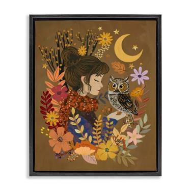 Imagem de Stupell Industries Arte de parede em tela flutuante com moldura preta coruja e menina de outono por Mia Charro, 78 x 63 cm
