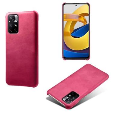 Imagem de Capa para Xiaomi POCO M4 Pro 5G,Proteção contra quedas,Casca de volta de cor sólida simples,Design de couro de imitação de plástico-Rose