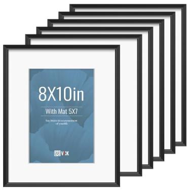 Imagem de VCK Moldura preta de alumínio 20 x 25 cm, pacote com 6 - vidro transparente, exibe fotos 12 x 17 cm com tapete ou 20 x 25 cm sem tapete, mesa ou pendurar na parede, decoração de casa para sala de