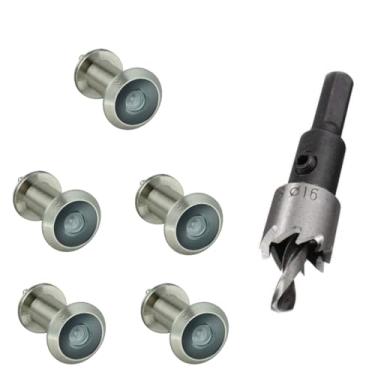 Imagem de TOGU 5 peças de furos de latão sólido de 220 graus para porta com broca de 16 mm, olho mágico de porta de 1,6 cm com privacidade, compatível com porta grossa de 3,5 cm a 6,5 cm, acabamento em níquel