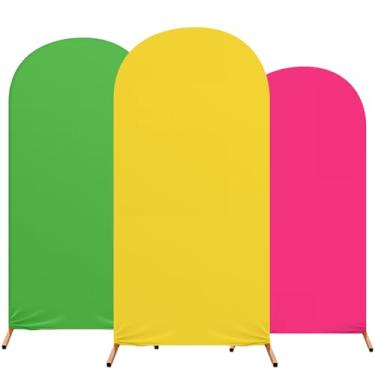 Imagem de Tingjoo Decoração de festa de aniversário verde amarelo rosa vermelha, conjunto de 3 capas de arco estampadas de elastano para festa de aniversário, 1,2 m, 1,5 m, 1,8 m