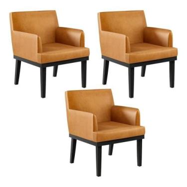 Imagem de Kit 03 Poltronas Base Preto Beatriz W01 material sintético Whisky - LY