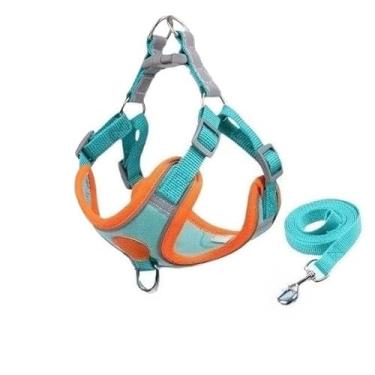 Imagem de Coleira Peitoral Cachorro E Gato, Conjunto De Guia, Coleira Tipo Colete Para Pet Pequenos E Médios(Azul Turquesa,M/3-7 Kg)