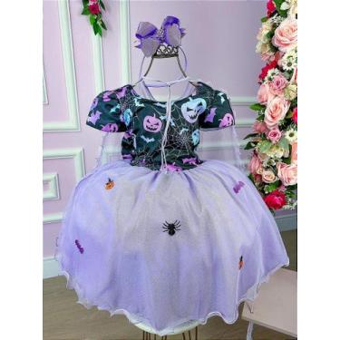 Imagem de Vestido Fantasia Halloween Saia Lilás Infantil Bruxinha com Acessórios