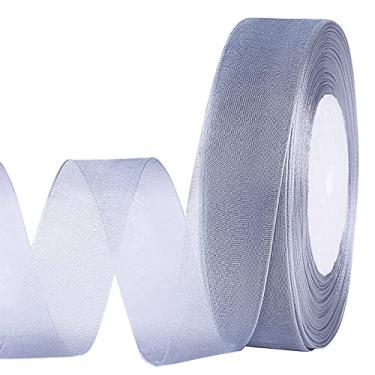 Imagem de molshine 50 jardas x 2,5 cm fita de organza transparente, fitas de tecido de chiffon para guirlanda, laço, casamento, embrulho de presente, cabelo, artesanato, decoração (cinza)