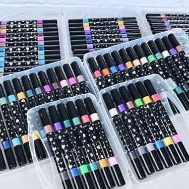 Imagem de Kit Caneta Marcador Metálica com Glitter Ponta Dupla Lettering Pincel Colorida (Multicolorido, 24 canetas – 48 cores)