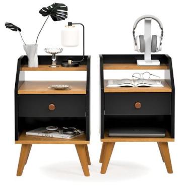 Imagem de KIT 2 Mesas De Cabeceiras 1 Gaveta Nicho Prateleiras Mini Cômoda Criad