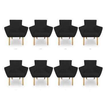 Imagem de Kit 8 Poltronas Decorativa Leticia Suede Preto Pés Palito Castanho - Pallazio