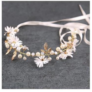 Imagem de 1 peça de tiara floral com strass de pérola, coroa de casamento e acessórios para daminhas de flores