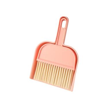 Imagem de Conjunto de mini vassoura e pá de lixo - conjunto de mini batedor para mesa, limpeza, escritório, cozinha, ninho de animais de estimação, etc., conjunto de pá de plástico para limpeza diária (rosa)