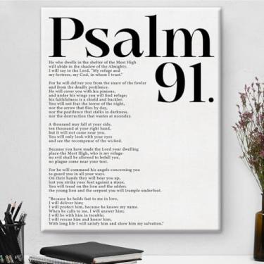 Imagem de Versículo bíblico Salmo 91 arte de parede em tela escritura cristã moderna pôster impresso arte emoldurada para decoração de quarto de casa 20 x 25 cm, ideia de presente de aniversário para chá de