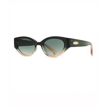 Imagem de Óculos de sol femininos com olho de gato, estilosos, modernos, lindos óculos de sol SY6090, Armação verde-laranja transparente | Lente verde gradiente, Normal