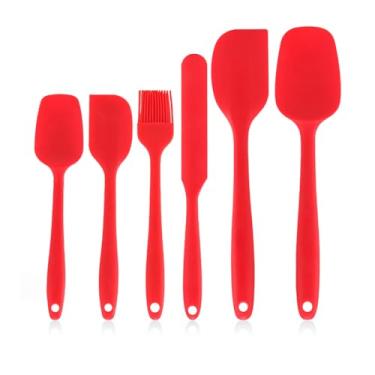 Imagem de Conjunto de espátulas de silicone resistente ao calor, espátula de borracha de grau alimentício - 6 peças - vermelho