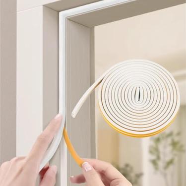 Imagem de Vedação para janela de porta em forma de D, 19 pés/rolo, autoadesivo serve para espaços de 0,2 a 0,6 cm, isolamento acústico para portas e janelas, fácil de cortar no tamanho, branco