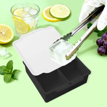 Imagem de Bandeja para cubos de gelo com tampa, molde empilhável grande de silicone quadrado de cubo de gelo para coquetéis de uísque, sopas de bourbon, guloseimas congeladas, fácil liberação sem BPA