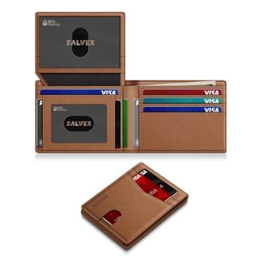 Imagem de Carteira masculina fina de couro com bloqueio de RFID, porta-cartões de crédito, para 14 cartões, carteira fina e minimalista com 2 compartimentos para identidade e compartimento para dinheiro, bolso