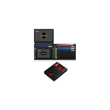 Imagem de Carteira masculina fina de couro com bloqueio de RFID, porta-cartões de crédito, para 14 cartões, carteira fina e minimalista com 2 compartimentos para identidade e compartimento para dinheiro, bolso