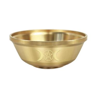 Imagem de XLWLLNJ Tigela Tibetana Budista para Oferendas de Água, Decorativa, Obra de Arte, Tigela de Latão para Oração com Água Sagrada para Rituais em Templos, Lua em Três Fases