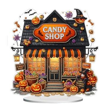 Imagem de Huacan Ornamento de pintura de diamante 5D DIY Halloween House Half Diamond acrílico único lado cristal display artesanato casa decoração de mesa 24,2 x 17,9 cm