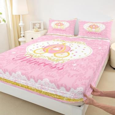 Imagem de Homewish Jogo de lençol Queen estilo princesa, rosa, luxuoso, conjunto de lençol de carruagem, ultramacio, respirável, 3 peças, para crianças, adolescentes e meninos