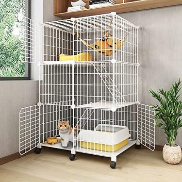Imagem de LULUMAIC Gaiola interna para gatos, compartimento grande para gatos, cercadinho de animais pequenos, canis com roda universal - local de exercício grande ideal para 1-3 gatos, 75 x 39 x 112 cm