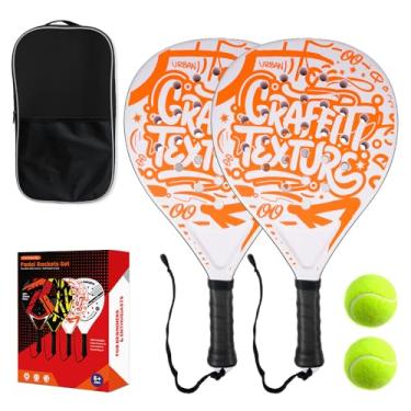 Imagem de Conjunto de 2 raquetes de padel – superfície ABS e núcleo de espuma EVA, raquete de tênis de praia com 2 bolas e bolsa de transporte – ao ar livre, areia, quintal, diversão na piscina para adultos