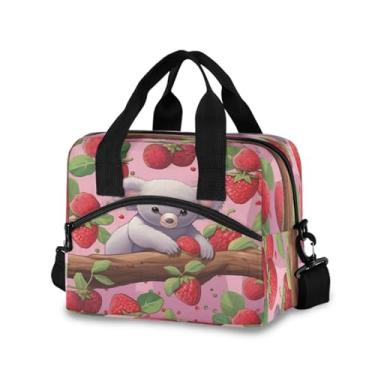 Imagem de Blueangle Lancheira isolada com estampa pequena de coala morangos, alça de ombro removível e alça - lancheira reutilizável para homens e mulheres (156)