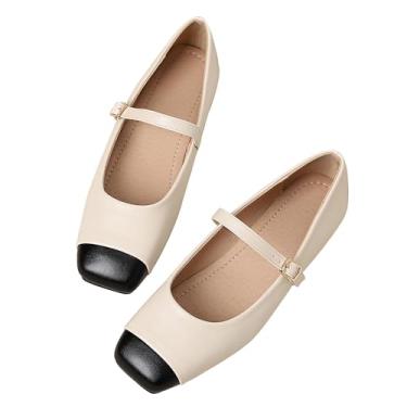 Imagem de Dear Time Sapatilhas femininas vintage Mary Jane com tira no tornozelo, bico quadrado, uniforme, sapatilha de balé, 274-branco, 37
