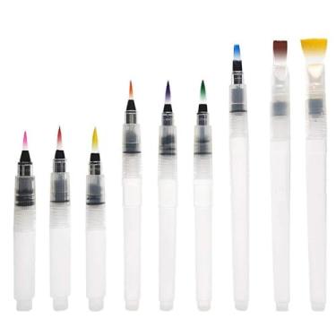 Imagem de Pacote com 9 canetas pincel aquarela, pincéis de água recarregáveis para pintura de viagem, pincéis aquáticos de ponta macia para tintas sólidas, esboços e artesanato DIY
