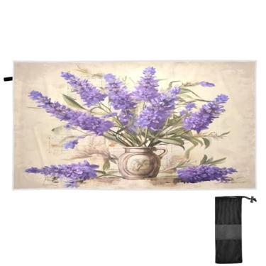 Imagem de ATTX Toalha de praia vintage lavanda 79 x 188 cm - Cobertor de microfibra leve de secagem rápida e resistente à areia para piscina, ioga, academia e viagens | Esportes de banho de natação multiuso