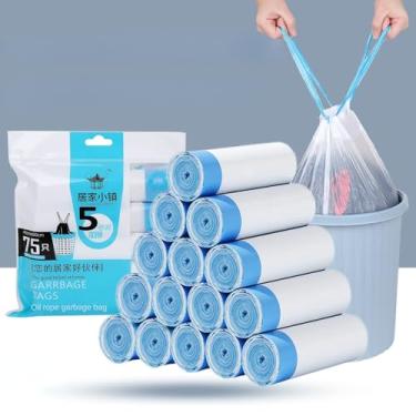 Imagem de Sacos de lixo perfumados com cordão de 45 x 50 cm - Sacos de lixo grandes e perfumados espessos com alças - 5 pacotes