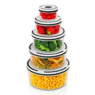 Imagem de Kit 5 Potes Organizadores Herméticos Transparente para Geladeira – Ideal para Frutas, Legumes e Saladas – Com Vedação de Silicone, Livre de BPA, Qualidade Premium. Perfeito para organização!