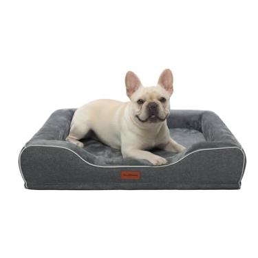 Imagem de Cama ortopédica refrescante para cães de tamanho médio de até 13,6 kg, 71 cm x 58 cm x 15 cm com espuma de caixa de ovos, capa lavável e removível à prova d'água, fundo antiderrapante, alivia dores