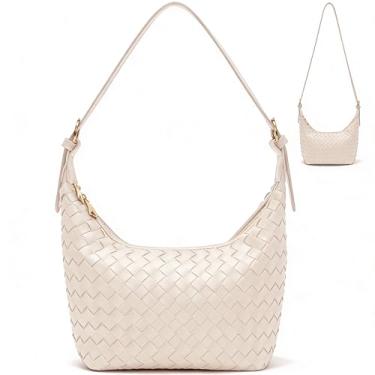 Imagem de Bolsa de ombro Hobo de couro tecido, bordô, estampa cruzada, Off-white, Casual