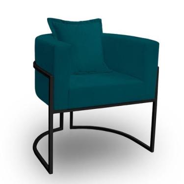 Imagem de Poltrona para Sala Base de Metal Reforçada Liz Veludo Azul Turquesa - 