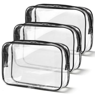 Imagem de Molain Pacote com 3 sacos de higiene pessoal transparentes aprovados pela TSA, bolsa organizadora de maquiagem cosmética, bolsas de viagem de PVC resistentes à água para bagagem de mão